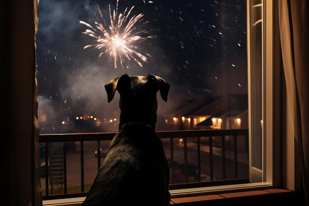 A dog watching fireworks